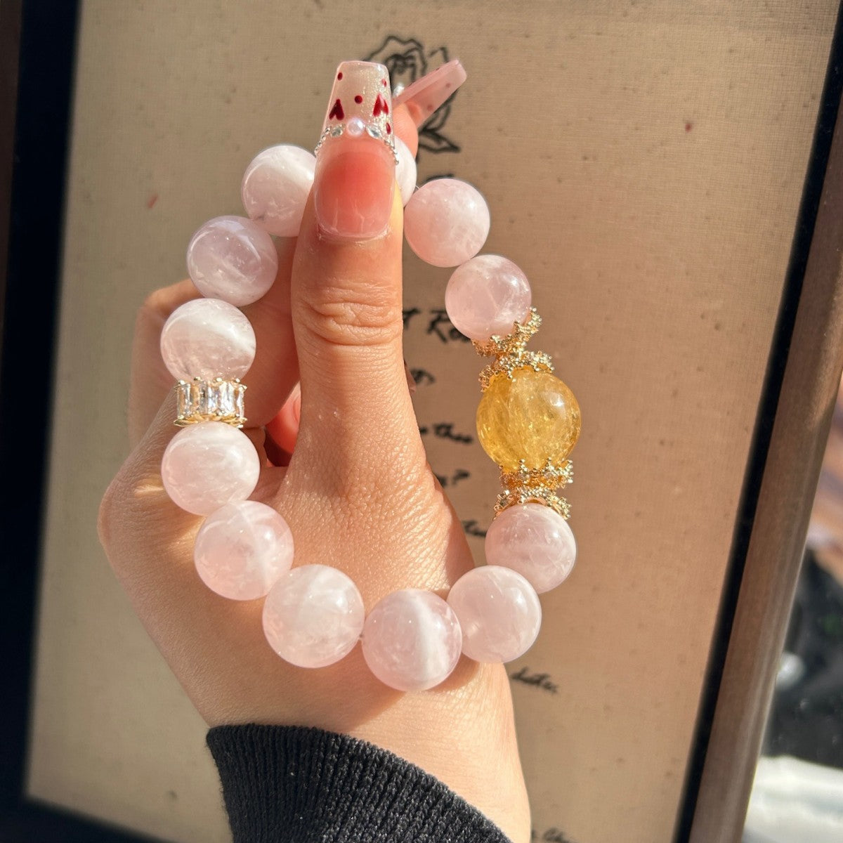 Rose Embrace – Madagascan Rose Quartz Bracelet with Citrine – Love, Healing & Prosperity