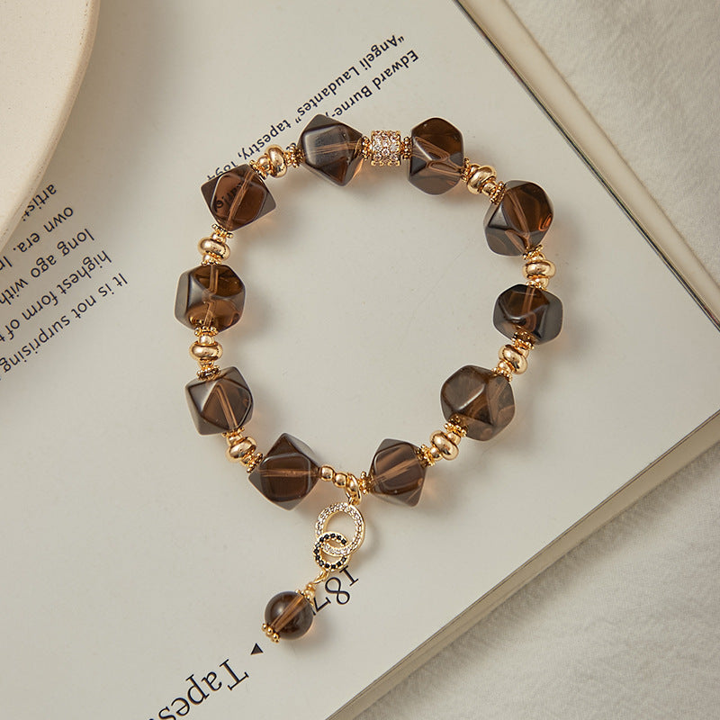 Pure Tea Crystal Bracelet – Faceted Smoky Quartz Crystal with Elegant Simplicity
