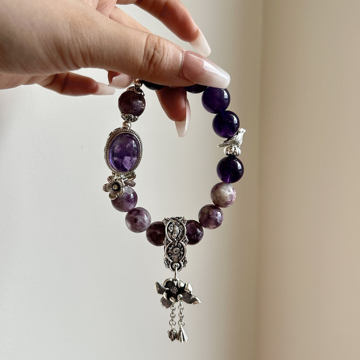 Violet Serenade Crystal Bracelet | Amethyst & Lepidolite Energy Stone – Tranquility, Elegance & Spiritual Awakening