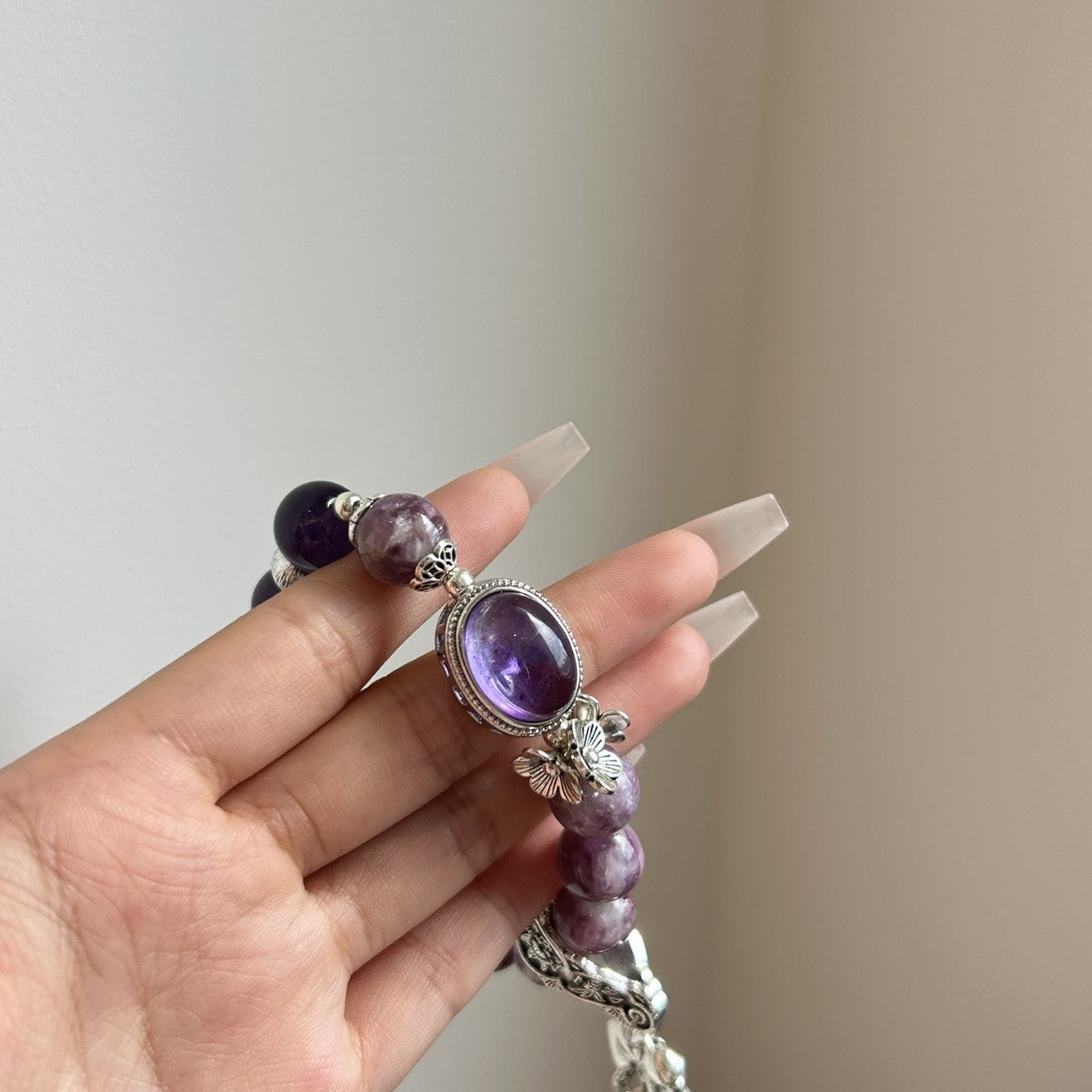 Violet Serenade Crystal Bracelet | Amethyst & Lepidolite Energy Stone – Tranquility, Elegance & Spiritual Awakening