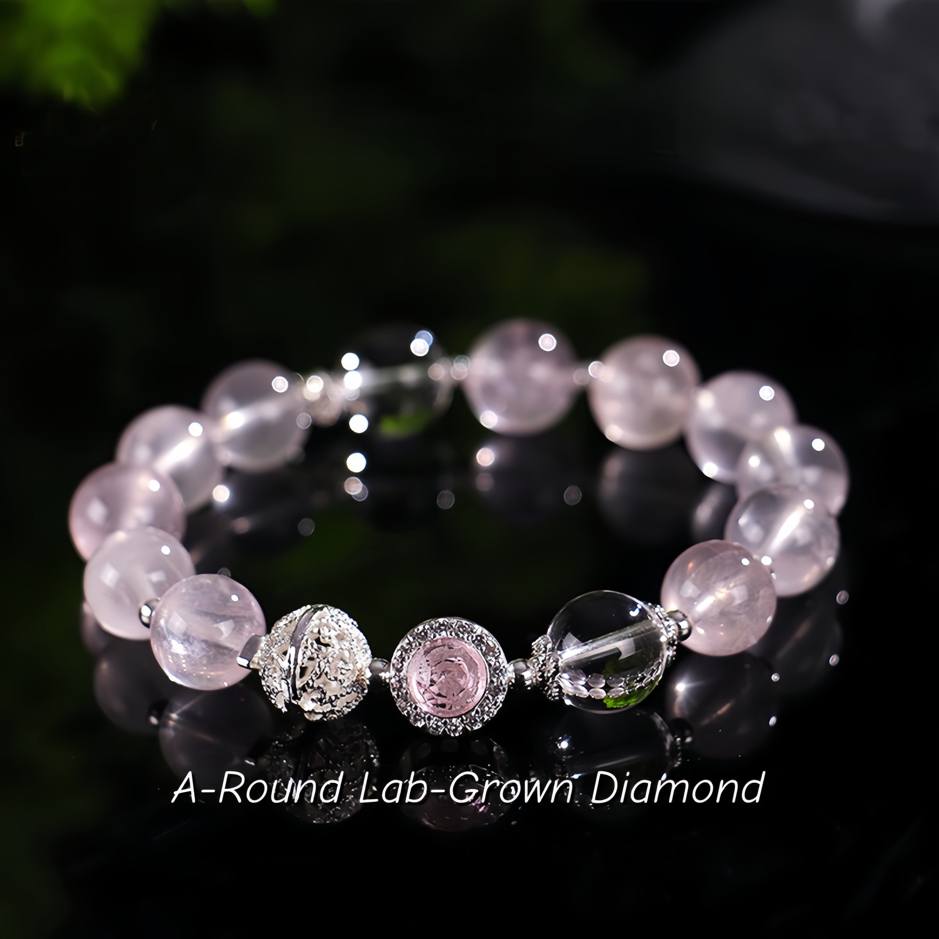 Fortune Lover Rose Quartz Bracelet with Lab-Grown Diamond Attract Love, Prosperity & Good Fortune