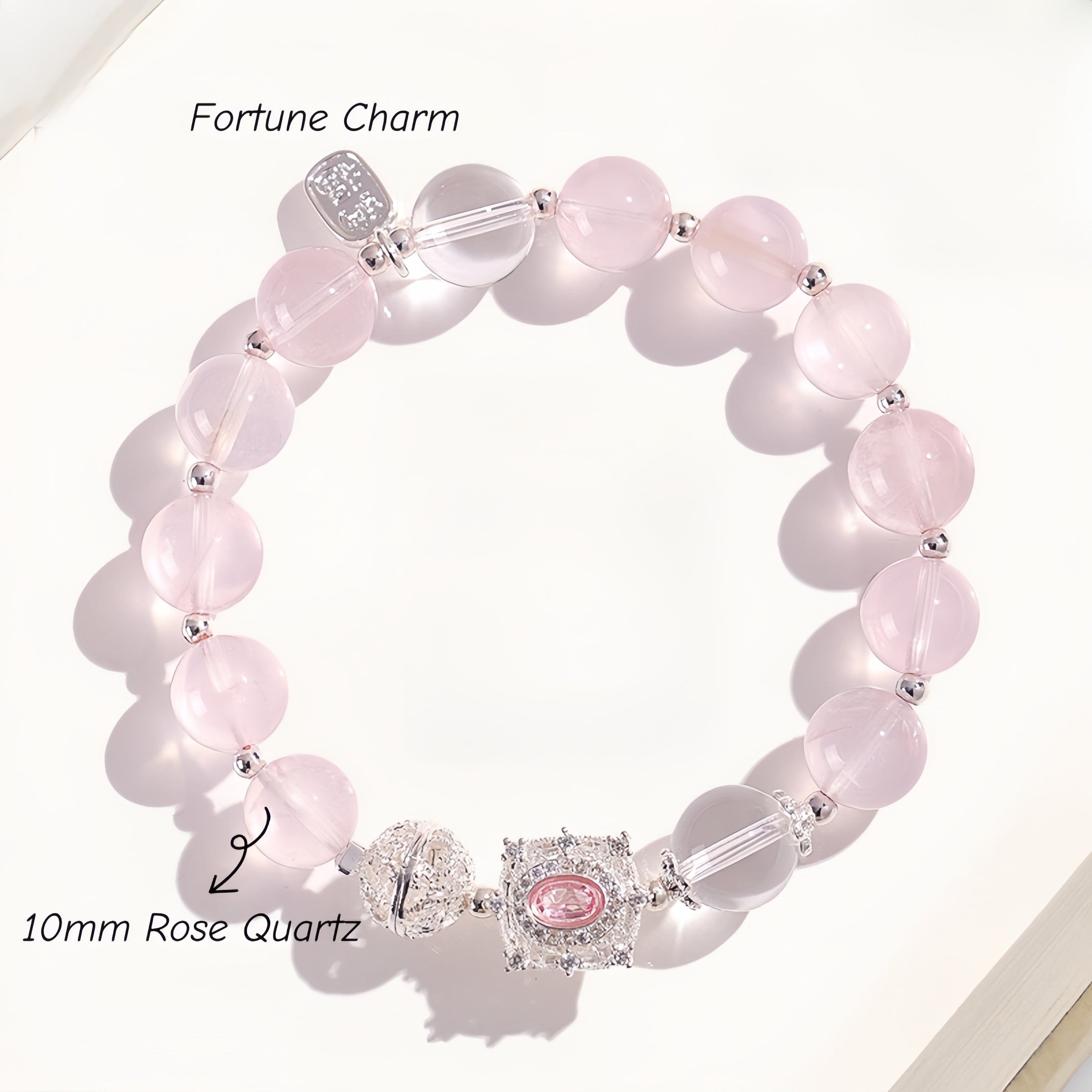 Fortune Lover Rose Quartz Bracelet with Lab-Grown Diamond Attract Love, Prosperity & Good Fortune