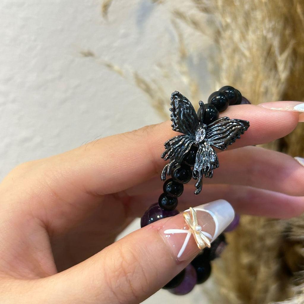 Butterfly Phantom Bracelet Amethyst Phantom & Silver Obsidian for Transformation & Inner Strength