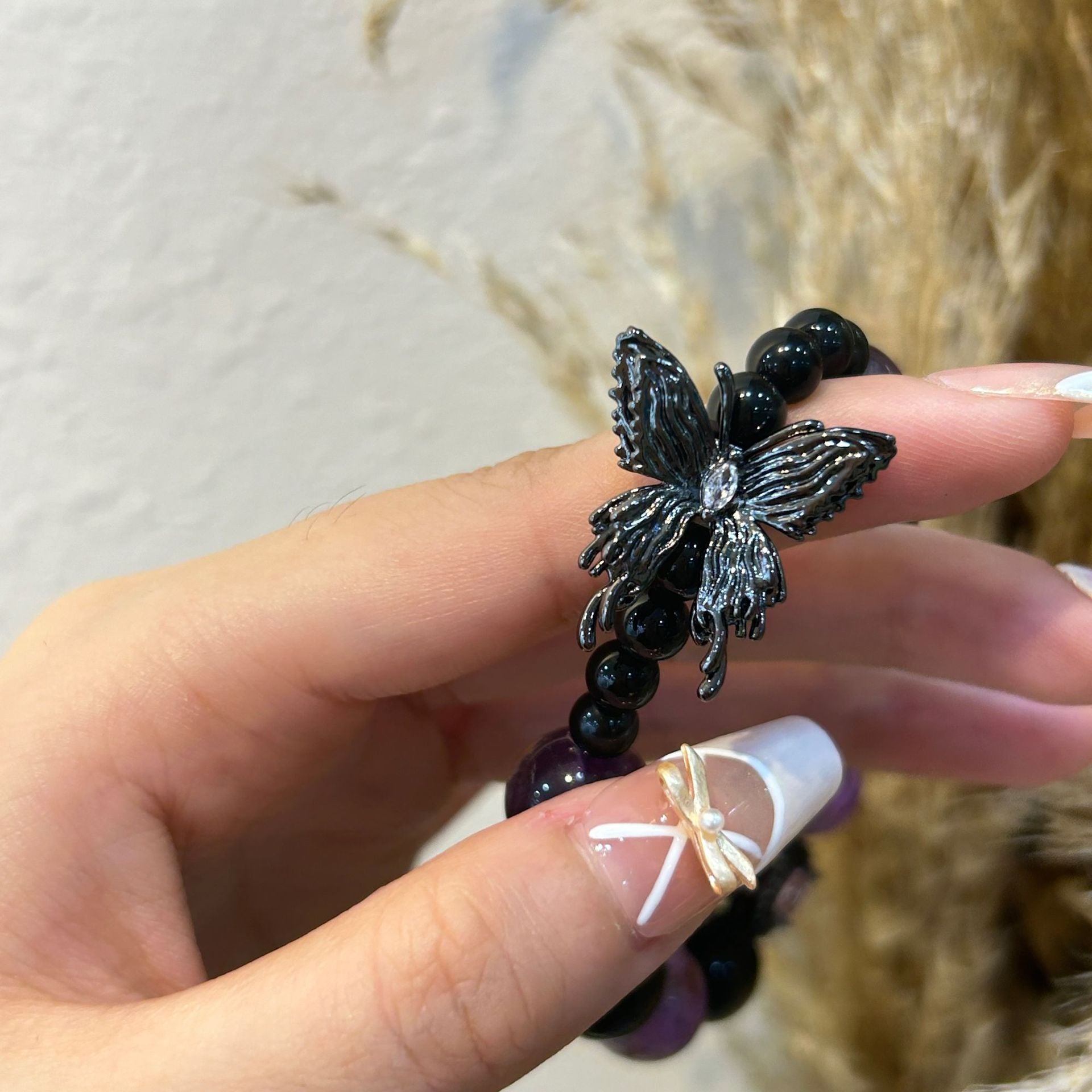 Butterfly Phantom Bracelet Amethyst Phantom & Silver Obsidian for Transformation & Inner Strength