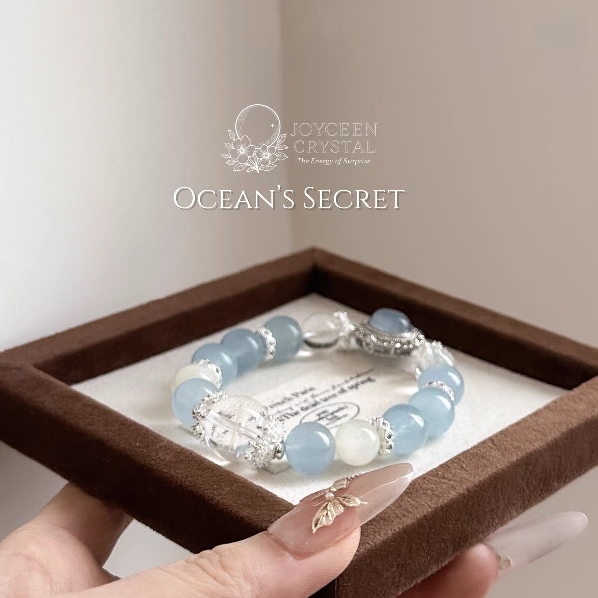 Ocean’s Secret Energy Crystal Bracelet Aquamarine, Moonstone for Calming, Intuition & Spiritual Awakening