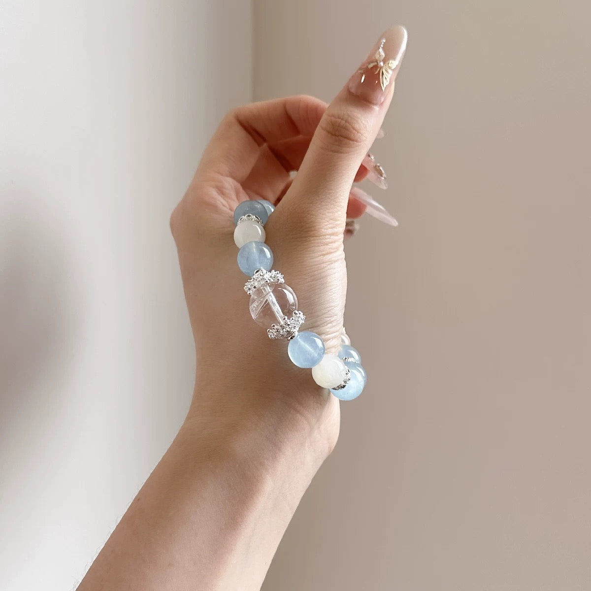 Ocean’s Secret Energy Crystal Bracelet Aquamarine, Moonstone for Calming, Intuition & Spiritual Awakening