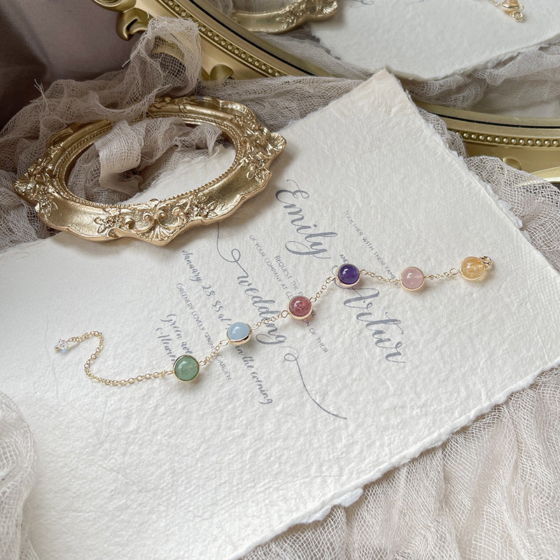 Six-Star Harmony Crystal Bracelet – Strawberry Quartz, Aquamarine & Amethyst Gemstone Bracelet for Women