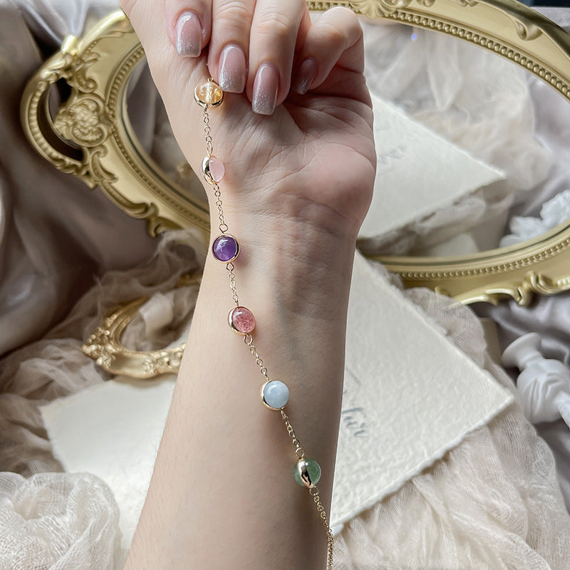 Six-Star Harmony Crystal Bracelet – Strawberry Quartz, Aquamarine & Amethyst Gemstone Bracelet for Women