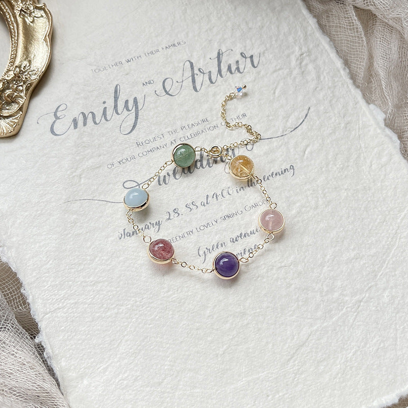 Six-Star Harmony Crystal Bracelet – Strawberry Quartz, Aquamarine & Amethyst Gemstone Bracelet for Women