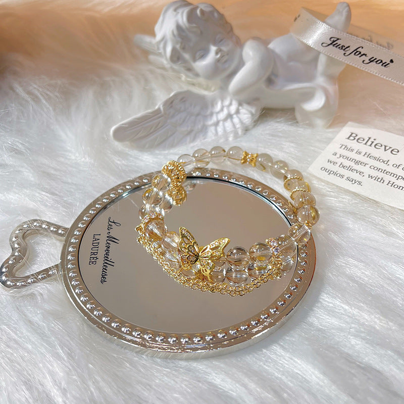 Golden Wings Crystal Bracelet – Natural Golden Rutilated Quartz with Butterfly Charm