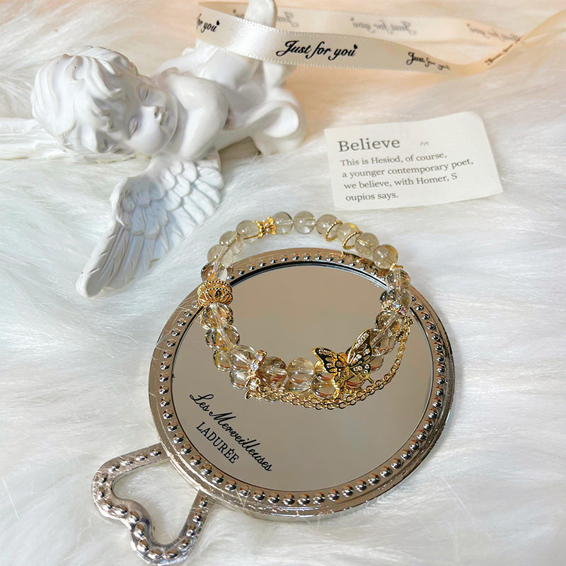 Golden Wings Crystal Bracelet – Natural Golden Rutilated Quartz with Butterfly Charm