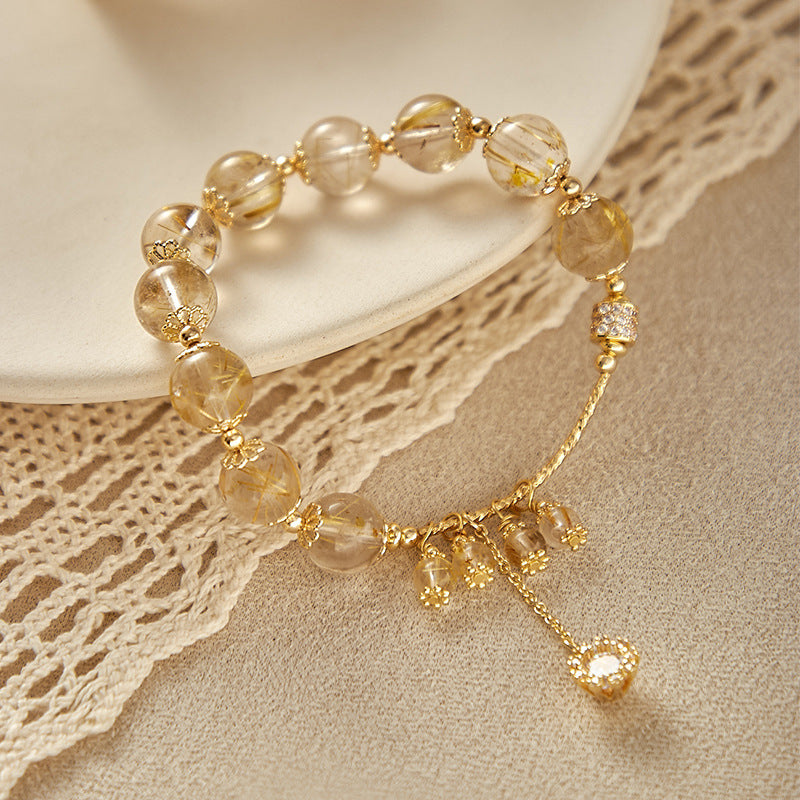 Golden Wind Chime Golden Rutilated Quartz Bracelet with Snowflake Charm | Luck & Elegance Jewelry