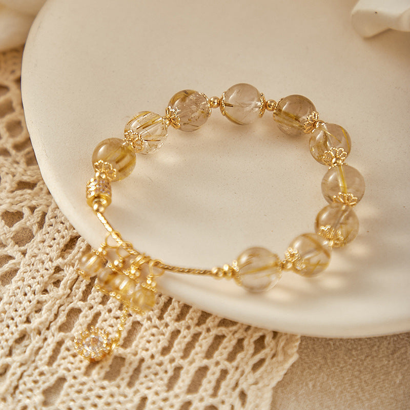 Golden Wind Chime Golden Rutilated Quartz Bracelet with Snowflake Charm | Luck & Elegance Jewelry