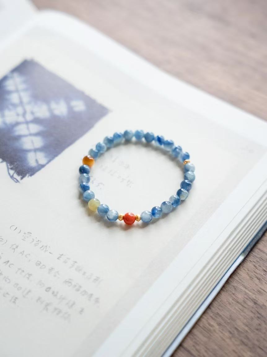 Starry Ocean Reverie – Kyanite Bracelet with Red Agate & Tiger Eye |  Crystal Healing