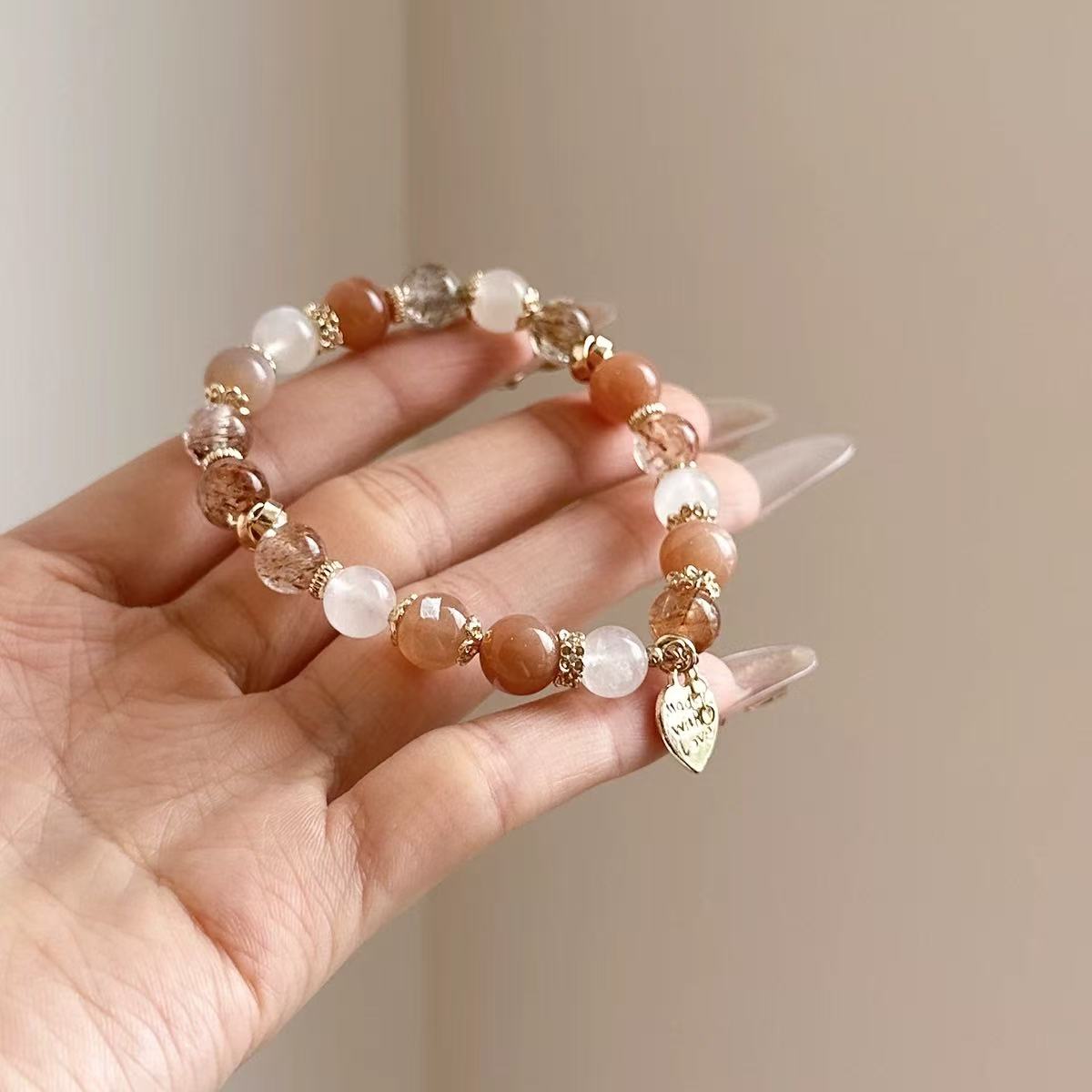 Eclipse Gold Crystal Bracelet Orange & Blue Moonstone with Black Gold Super Seven