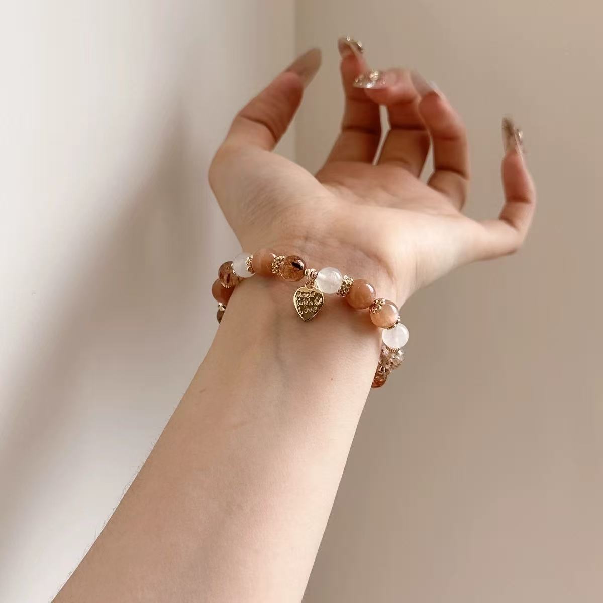 Eclipse Gold Crystal Bracelet Orange & Blue Moonstone with Black Gold Super Seven
