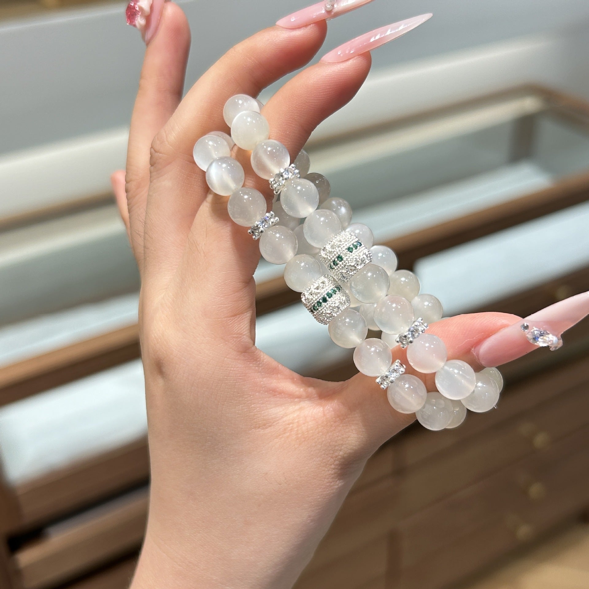 Moonlit Garden Energy Bracelet – White Moonlight Crystal Elegant Healing Jewelry