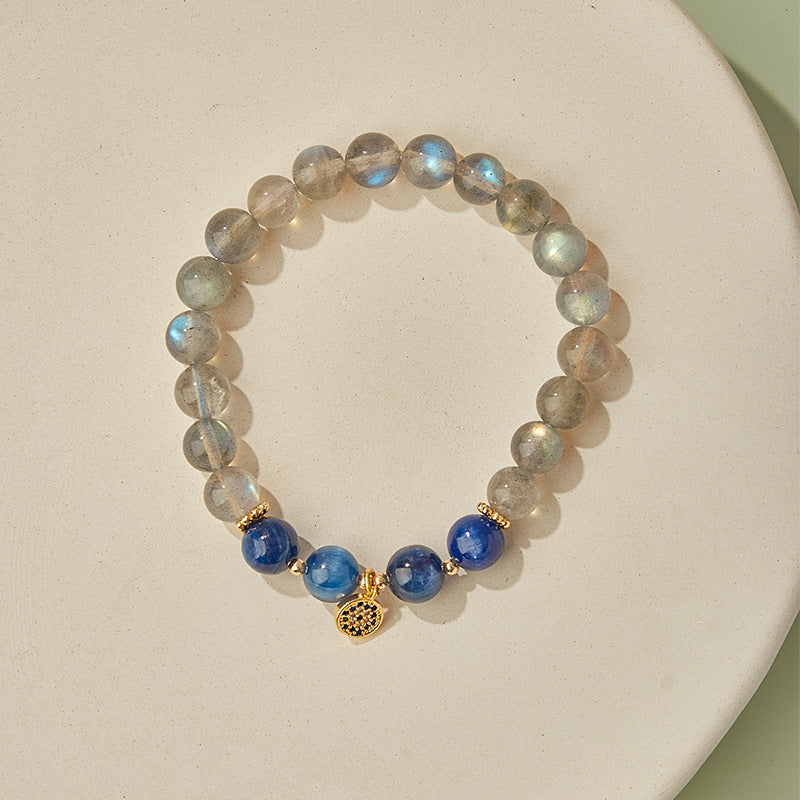 Snow White's Magic Crystal Bracelet Gray Moonstone & Blue Kyanite with Mystic Charm