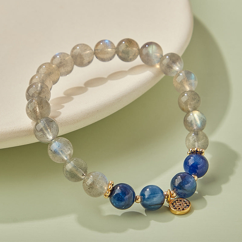 Snow White's Magic Crystal Bracelet Gray Moonstone & Blue Kyanite with Mystic Charm
