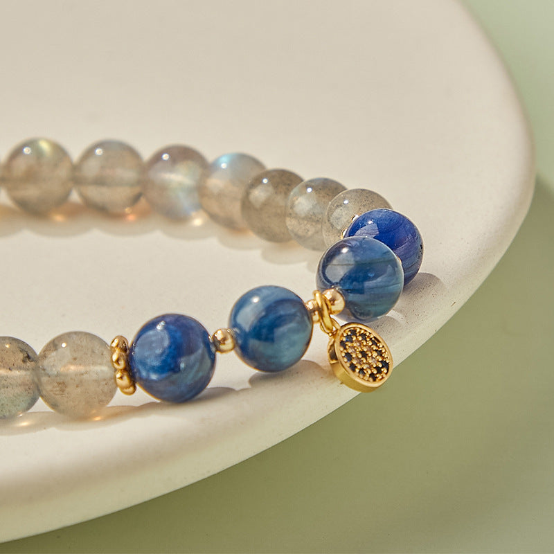 Snow White's Magic Crystal Bracelet Gray Moonstone & Blue Kyanite with Mystic Charm
