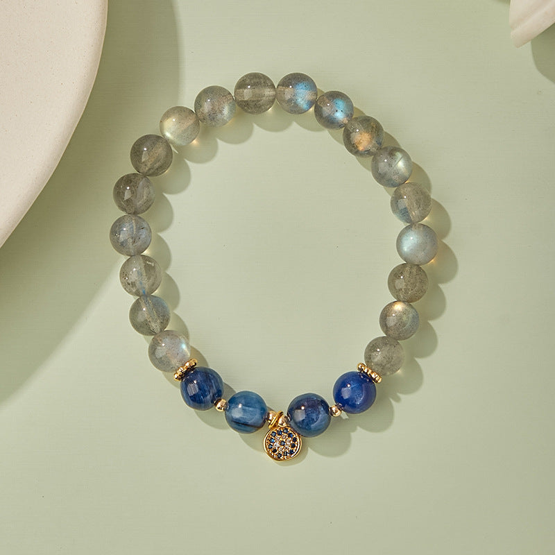 Snow White's Magic Crystal Bracelet Gray Moonstone & Blue Kyanite with Mystic Charm