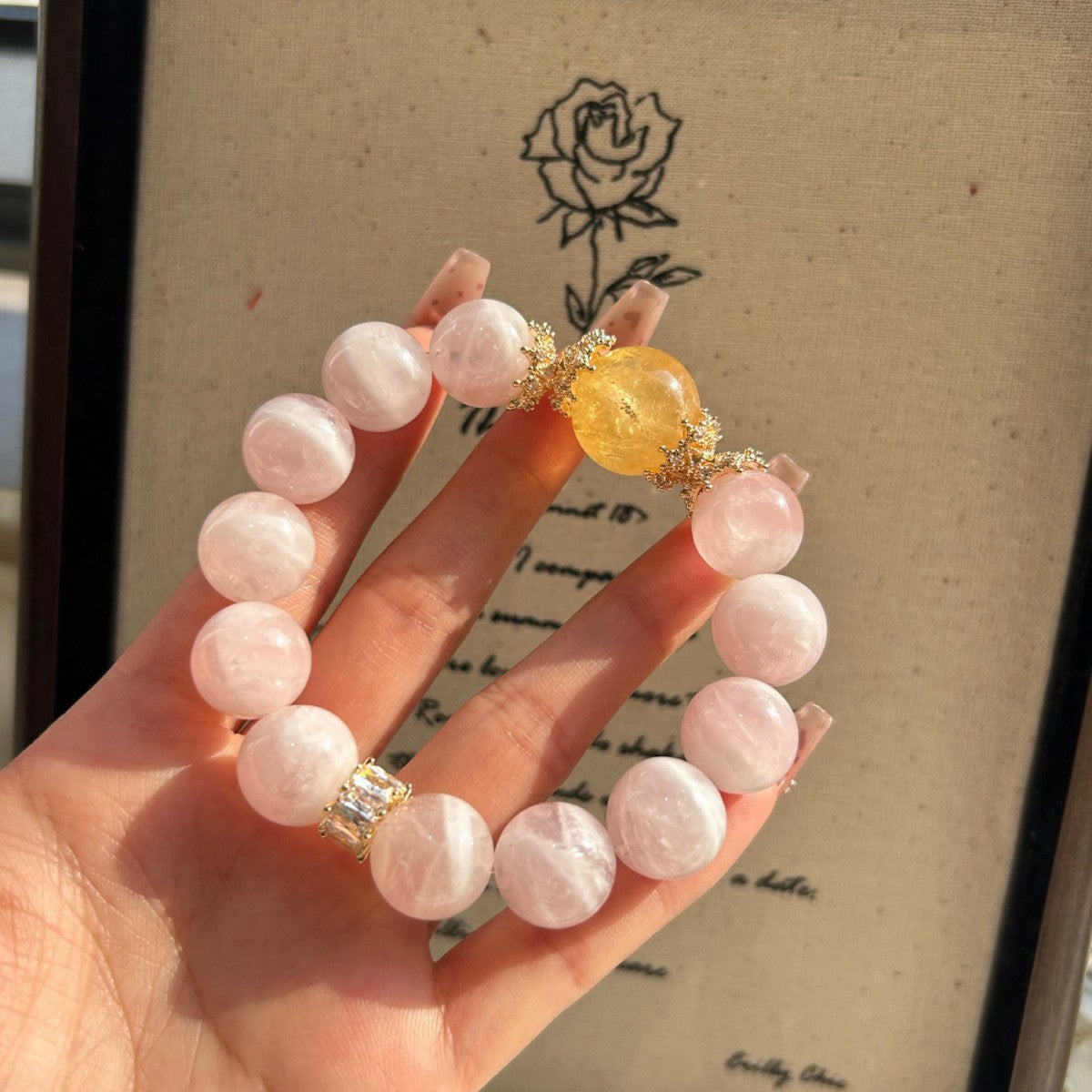 Rose Embrace – Madagascan Rose Quartz Bracelet with Citrine – Love, Healing & Prosperity