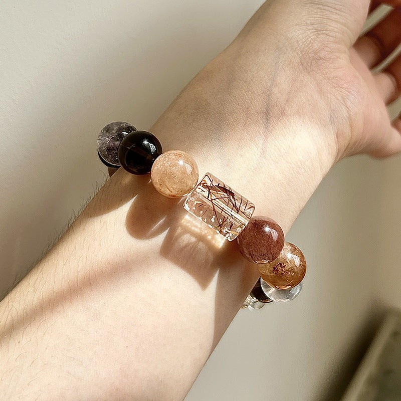 Autumn Radiance Red Rutilated Quartz Crystal Bracelet for Prosperity and Balance