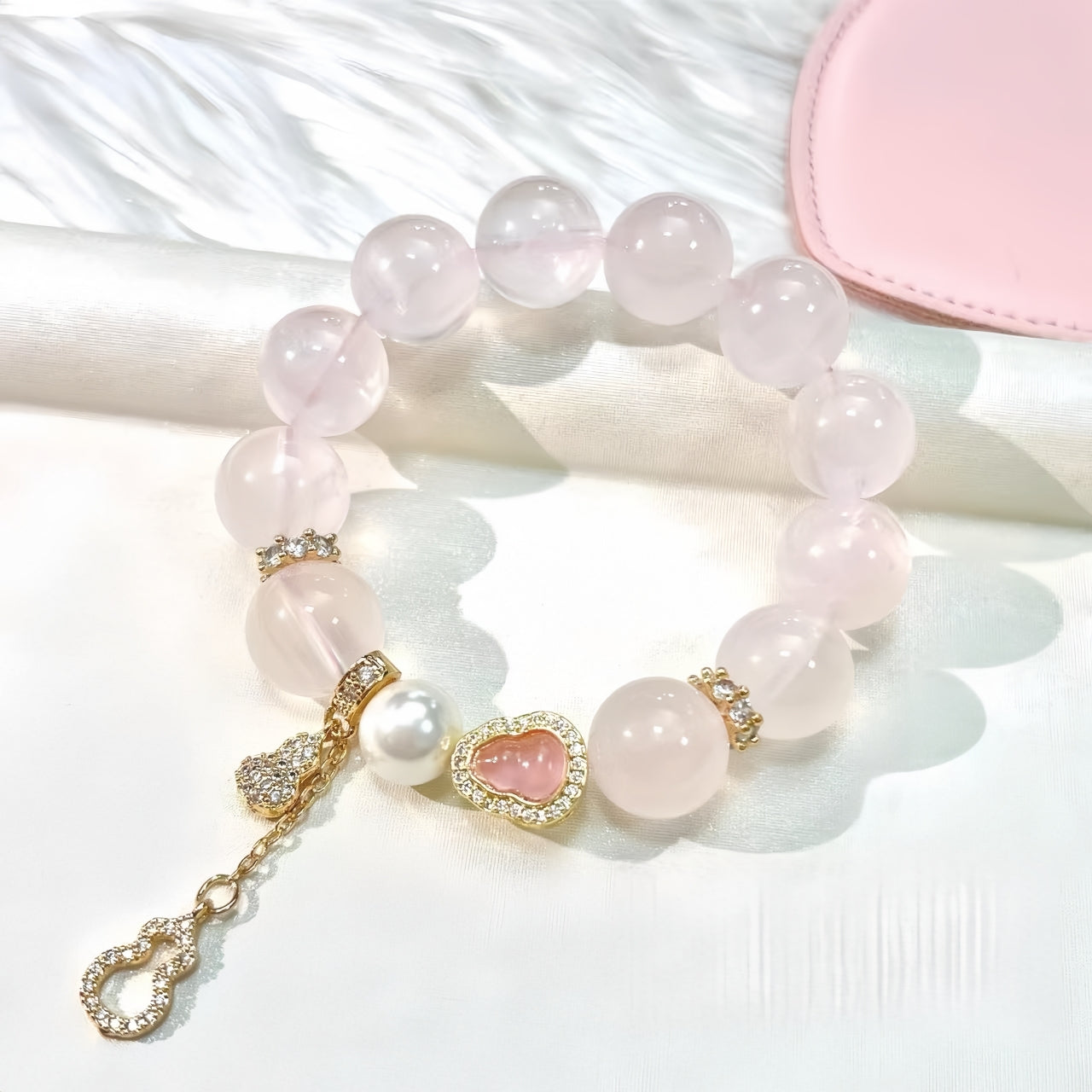 Blessed Love Rose Quartz Bracelet with Lucky Gourd Charm
