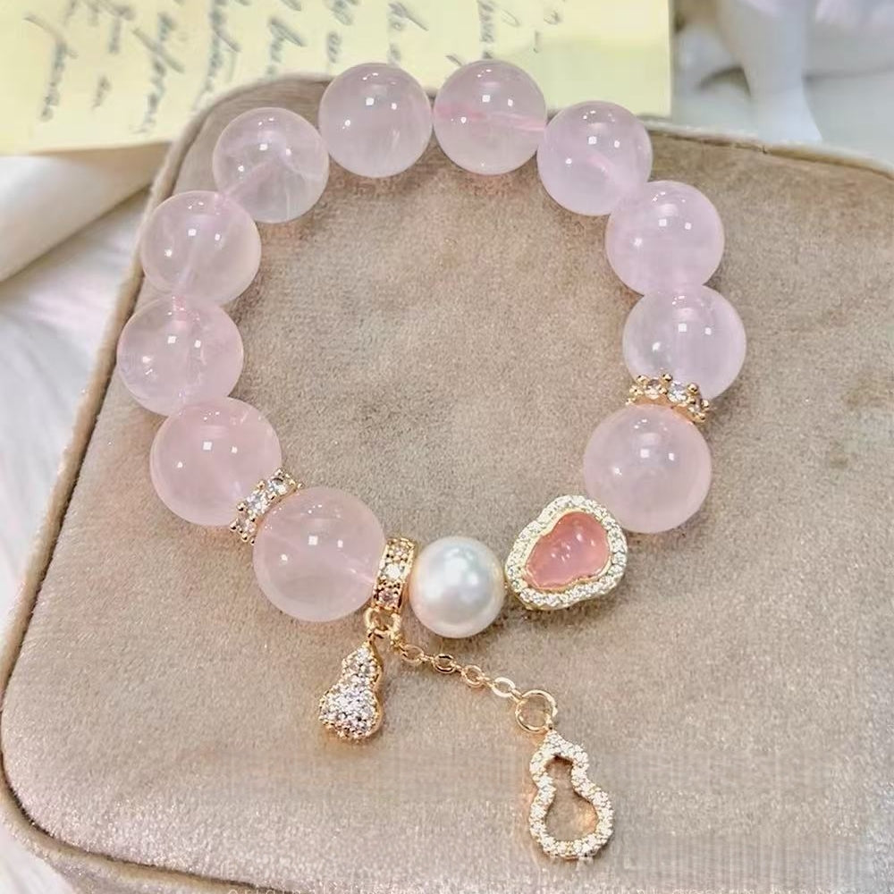 Blessed Love Rose Quartz Bracelet with Lucky Gourd Charm