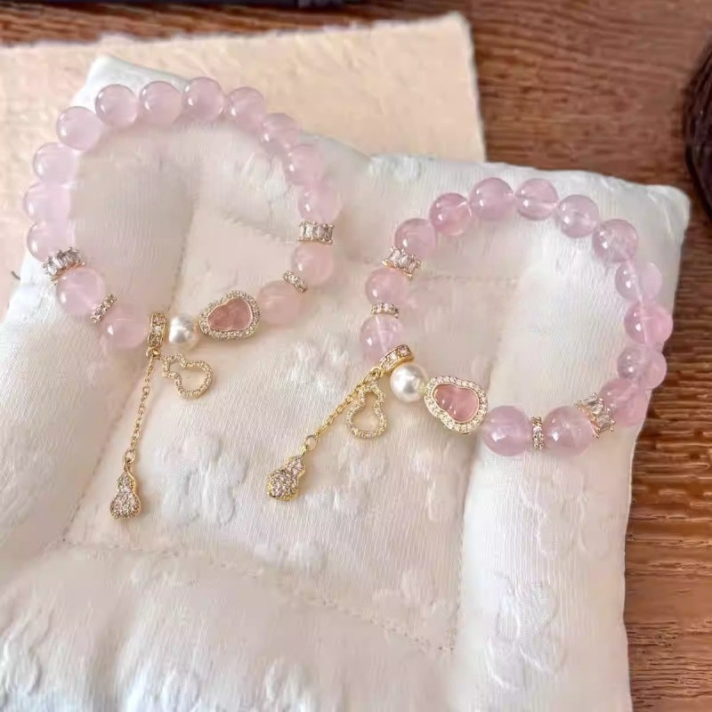 Blessed Love Rose Quartz Bracelet with Lucky Gourd Charm