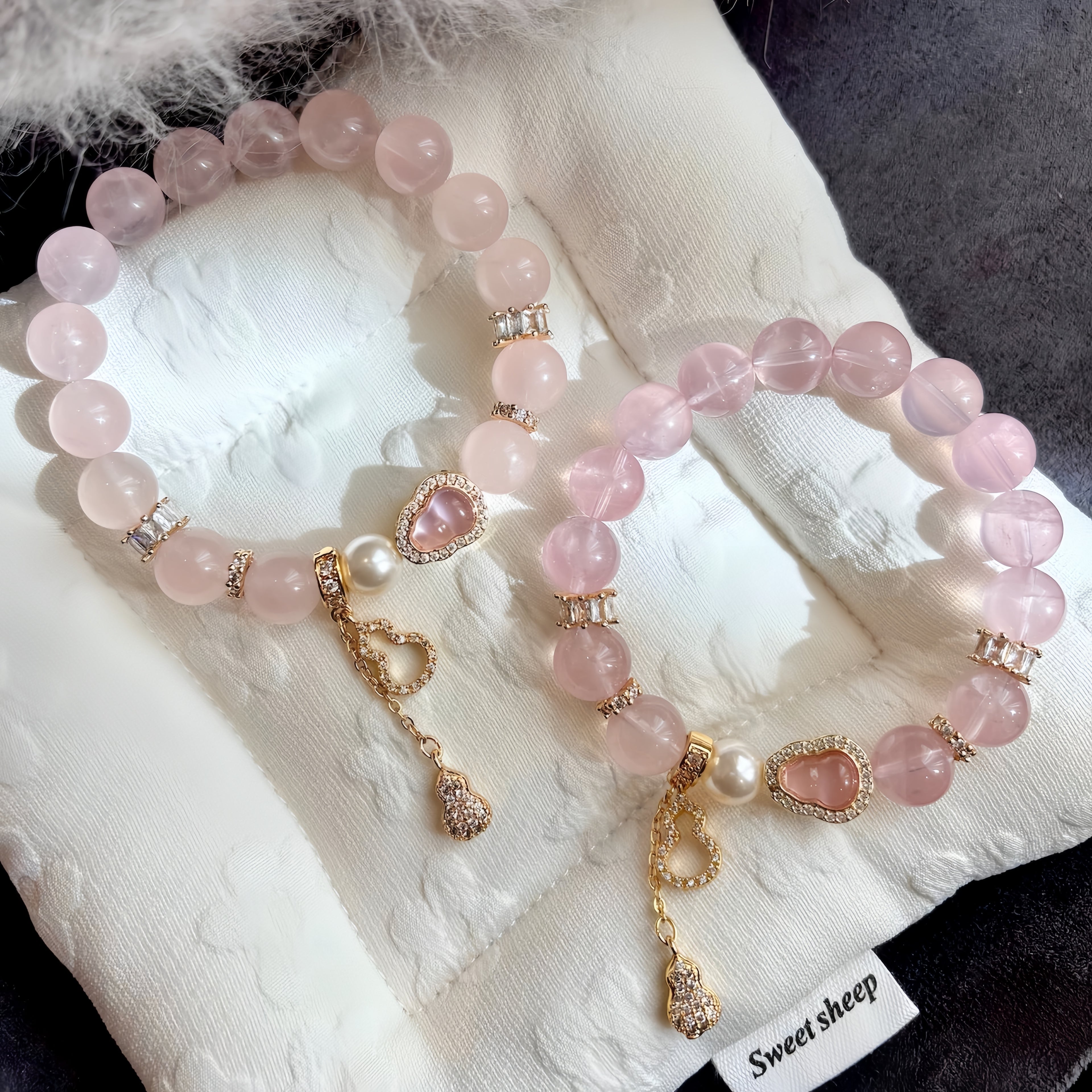Blessed Love Rose Quartz Bracelet with Lucky Gourd Charm