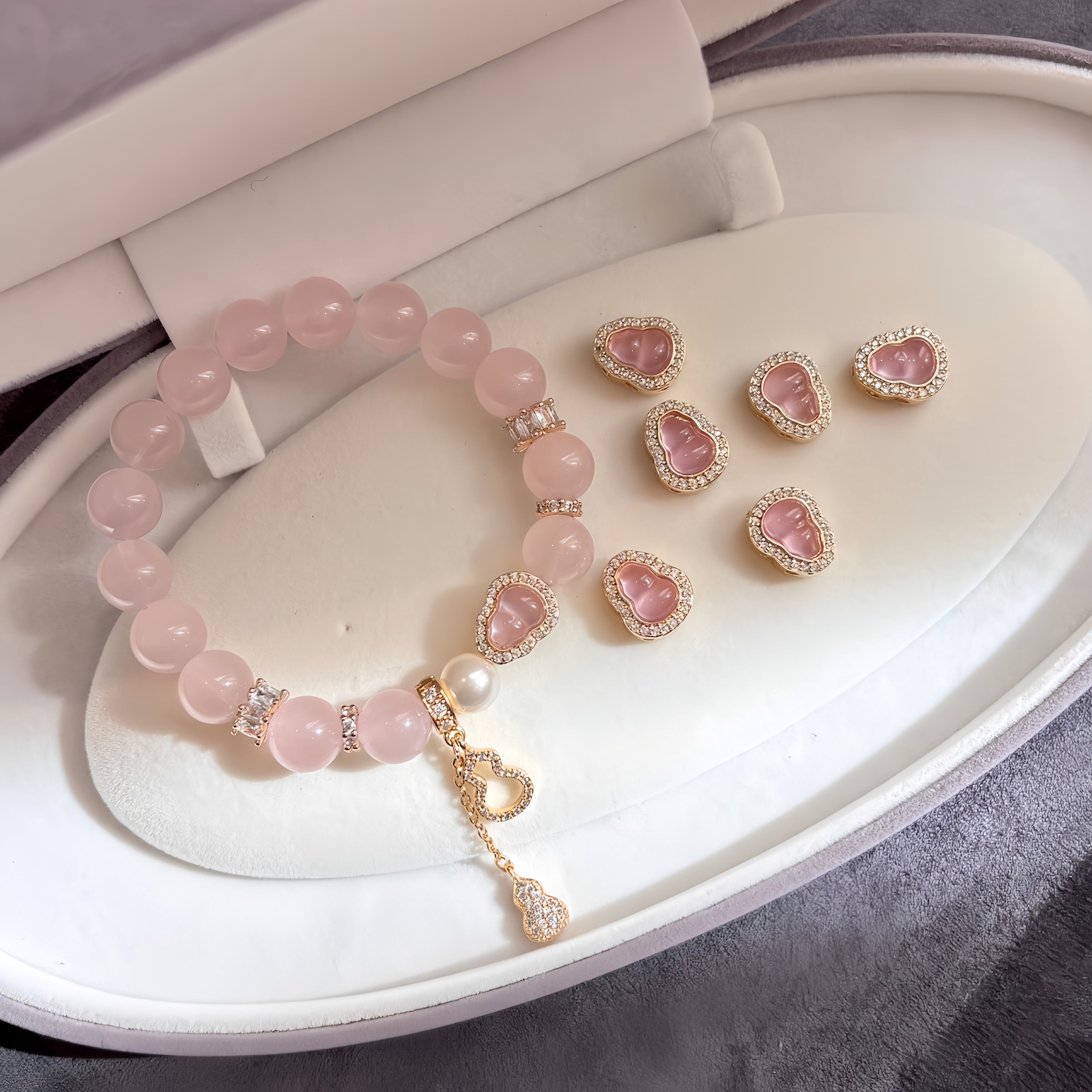 Blessed Love Rose Quartz Bracelet with Lucky Gourd Charm
