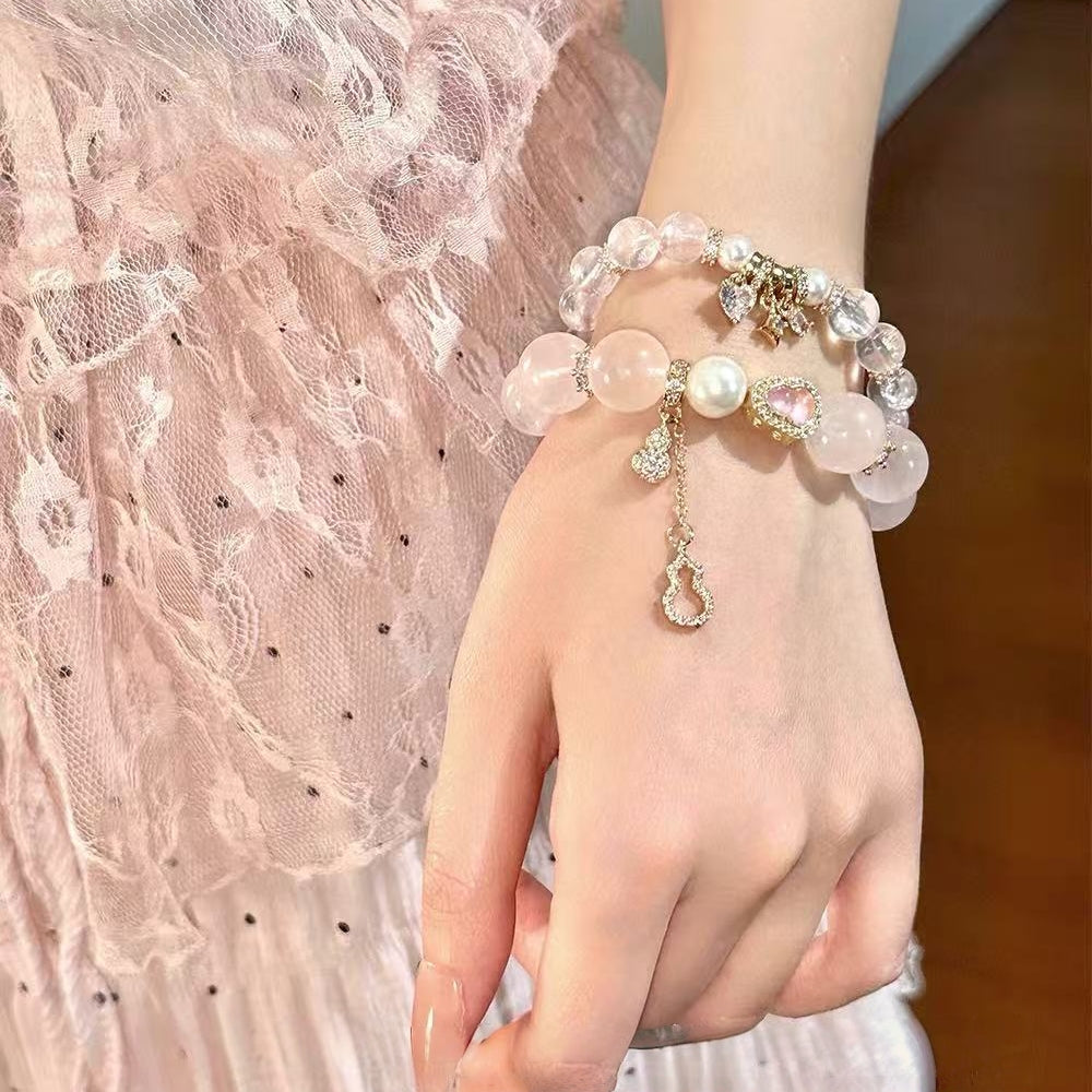 Blessed Love Rose Quartz Bracelet with Lucky Gourd Charm