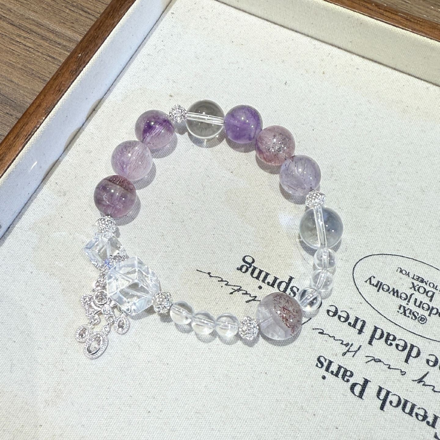 Violet Dawn Super Seven Amethyst & Clear Quartz Crystal Bracelet with Sterling Silver