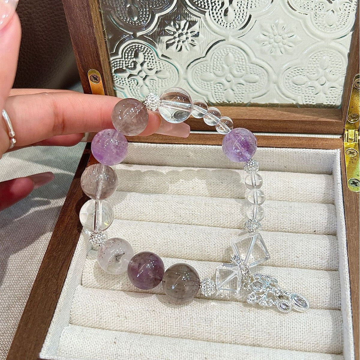 Violet Dawn Super Seven Amethyst & Clear Quartz Crystal Bracelet with Sterling Silver