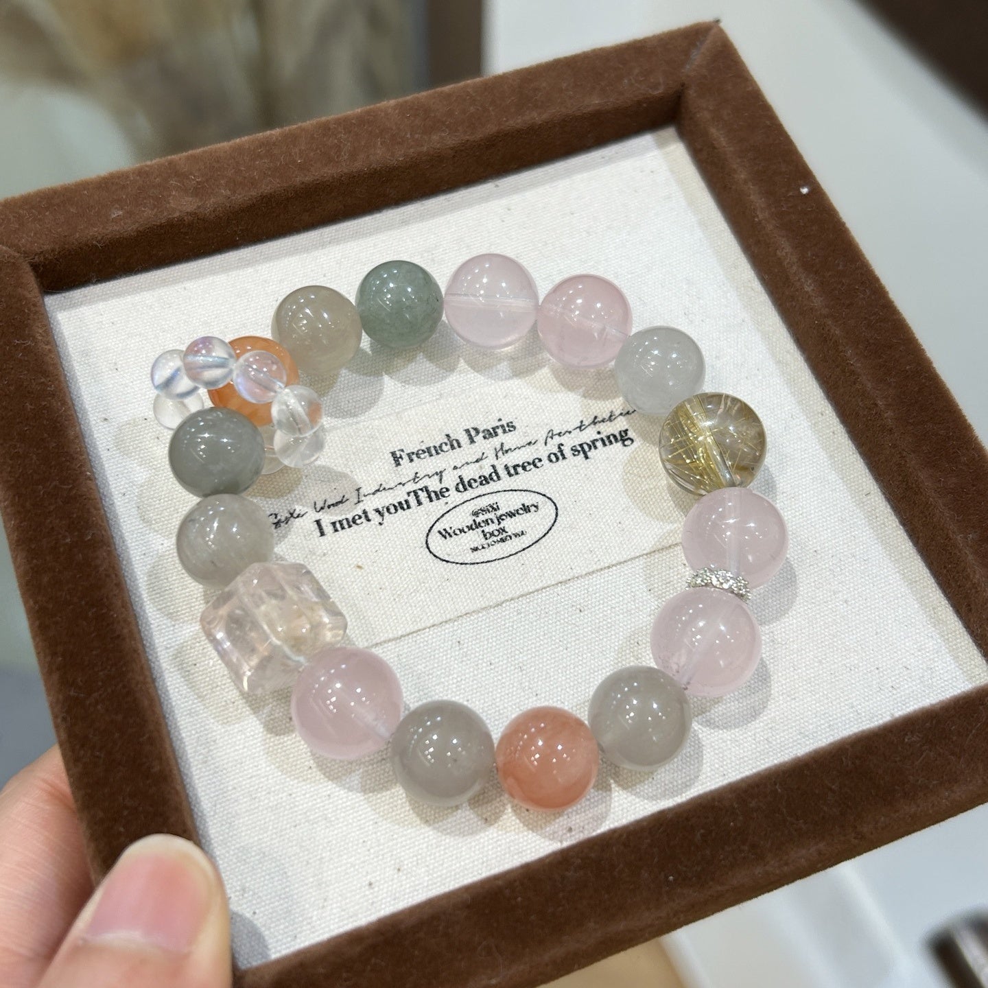 Aurora Hare Crystal Bracelet of Love & Vitality Multicolor Rabbit Hair Quartz and Rose Quartz Jewelry