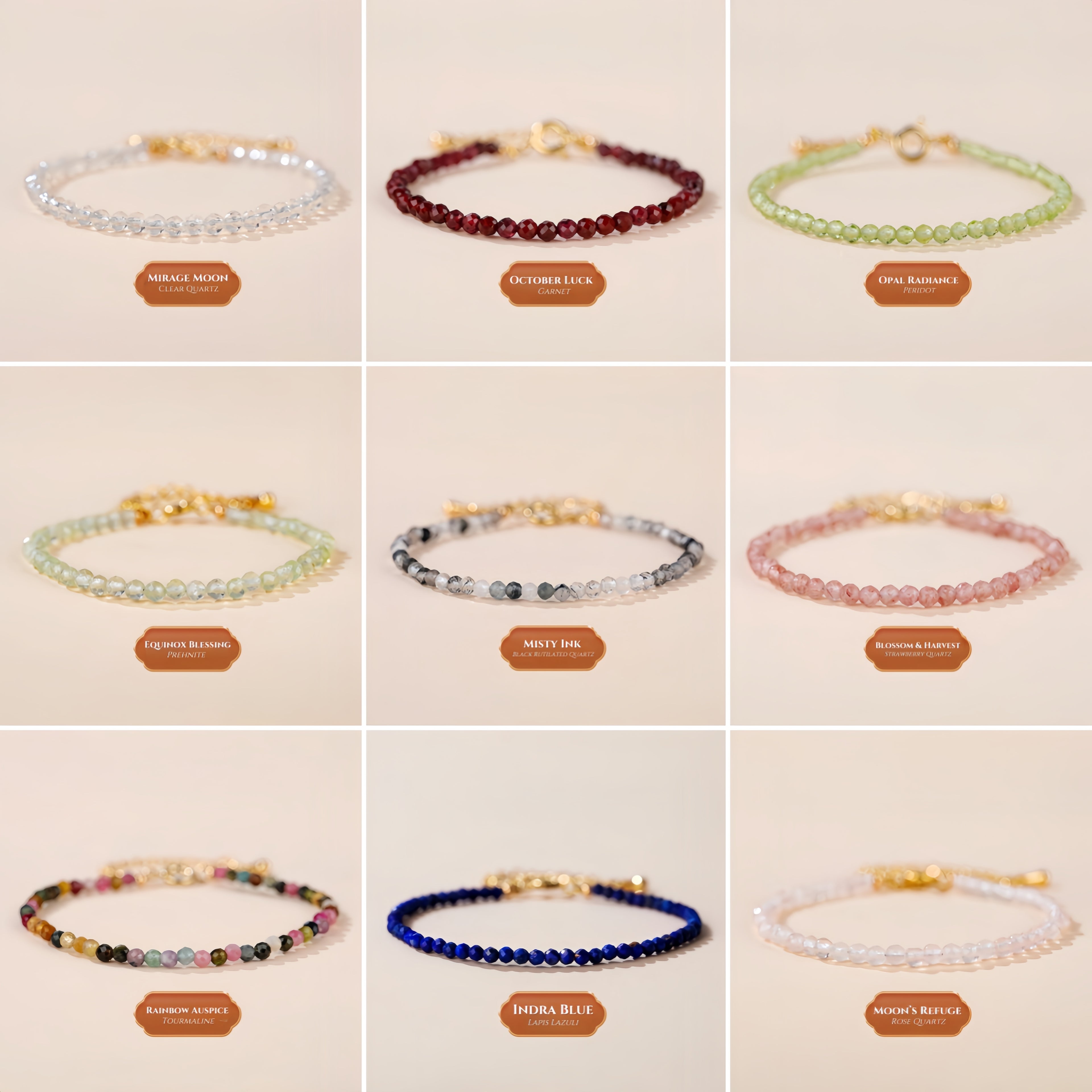 3mm Healing Crystal Bead Bracelets – White Quartz, Prehnite & More