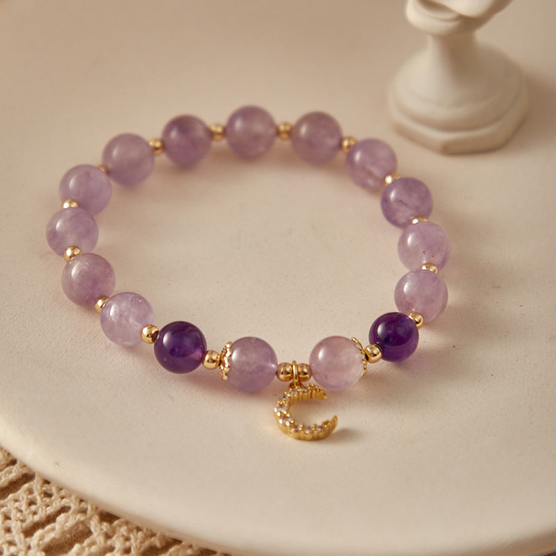 Moon Amethyst Bracelet | Purple Crystal & Moon Charm for Calm, Intuition & Spiritual Growth