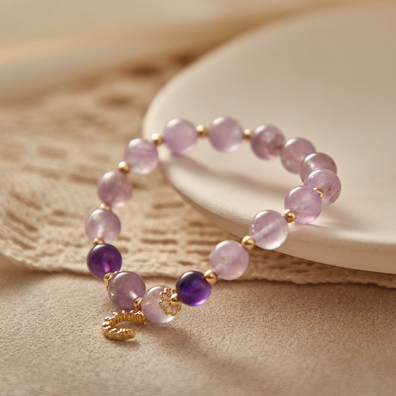 Moon Amethyst Bracelet | Purple Crystal & Moon Charm for Calm, Intuition & Spiritual Growth