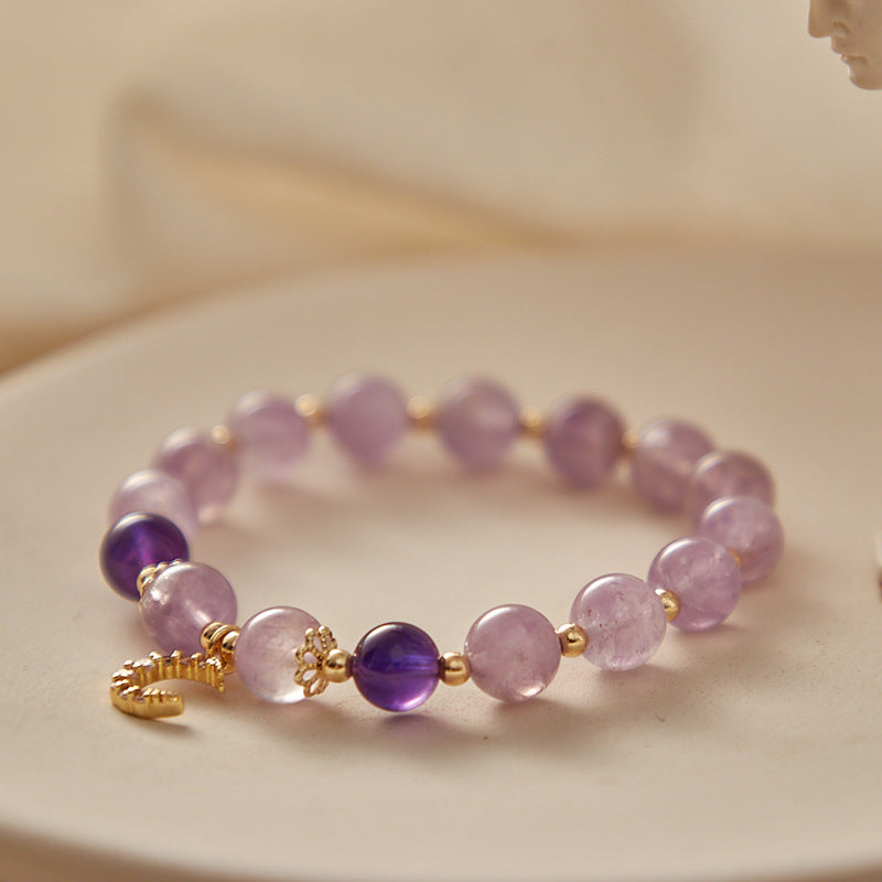 Moon Amethyst Bracelet | Purple Crystal & Moon Charm for Calm, Intuition & Spiritual Growth