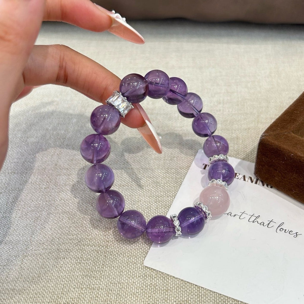 Blush Amethyst Bracelet – Natural Amethyst with Morganite Accent | Crystal Jewelry for Love & Inner Peace