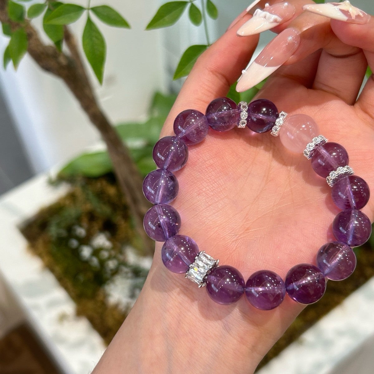 Blush Amethyst Bracelet – Natural Amethyst with Morganite Accent | Crystal Jewelry for Love & Inner Peace