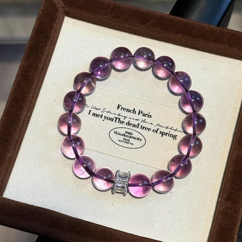 Violet Flame Brazilian Amethyst Bracelet with Sparkling Accent Bead for Calm, Energy & Spiritual Growth