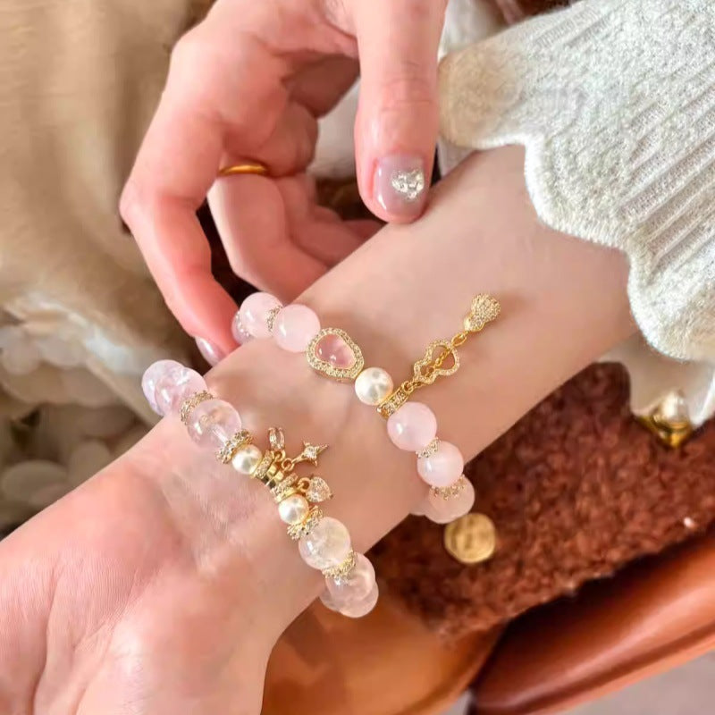 Blessed Love Rose Quartz Bracelet with Lucky Gourd Charm