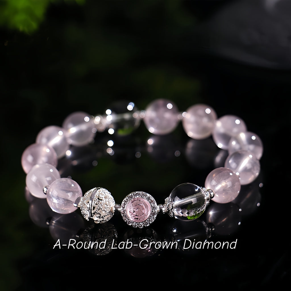 Fortune Lover Rose Quartz Bracelet with Lab-Grown Diamond Attract Love, Prosperity & Good Fortune