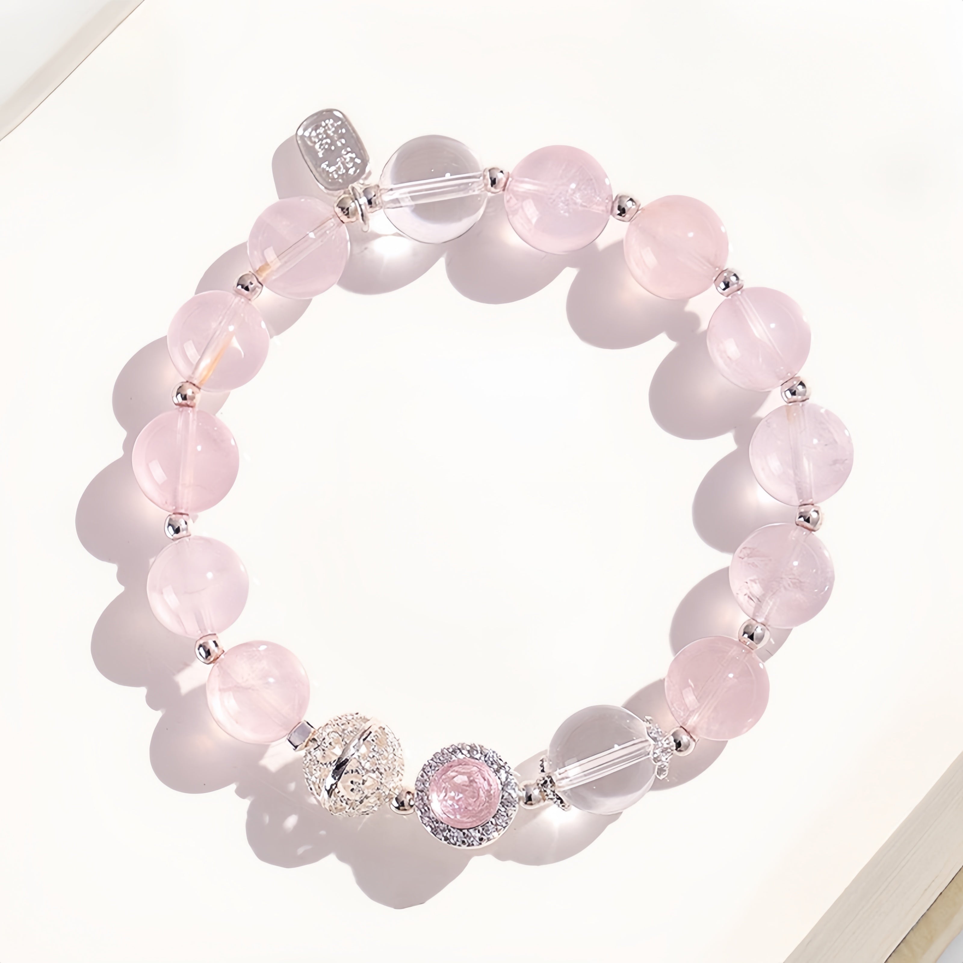 Fortune Lover Rose Quartz Bracelet with Lab-Grown Diamond Attract Love, Prosperity & Good Fortune