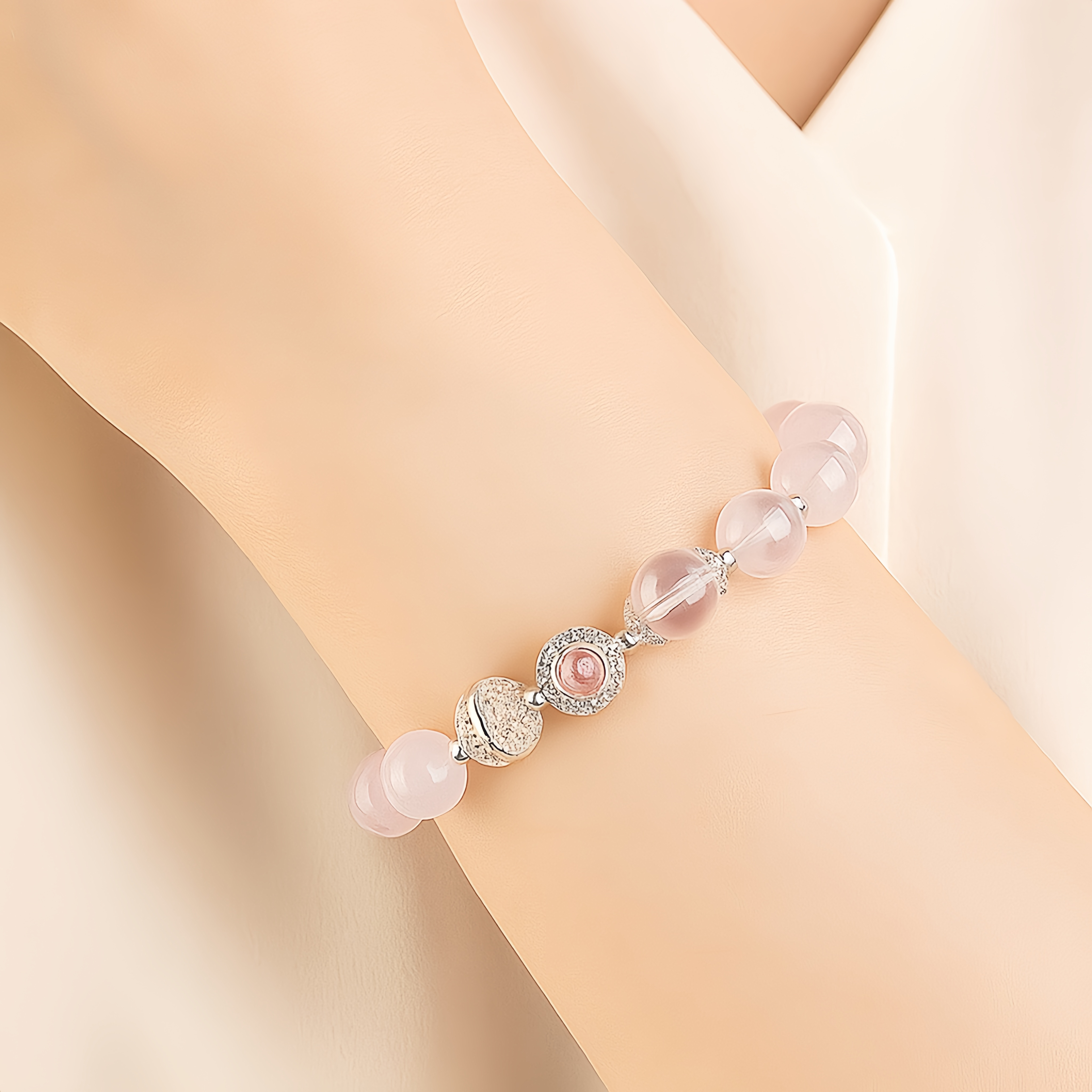 Fortune Lover Rose Quartz Bracelet with Lab-Grown Diamond Attract Love, Prosperity & Good Fortune
