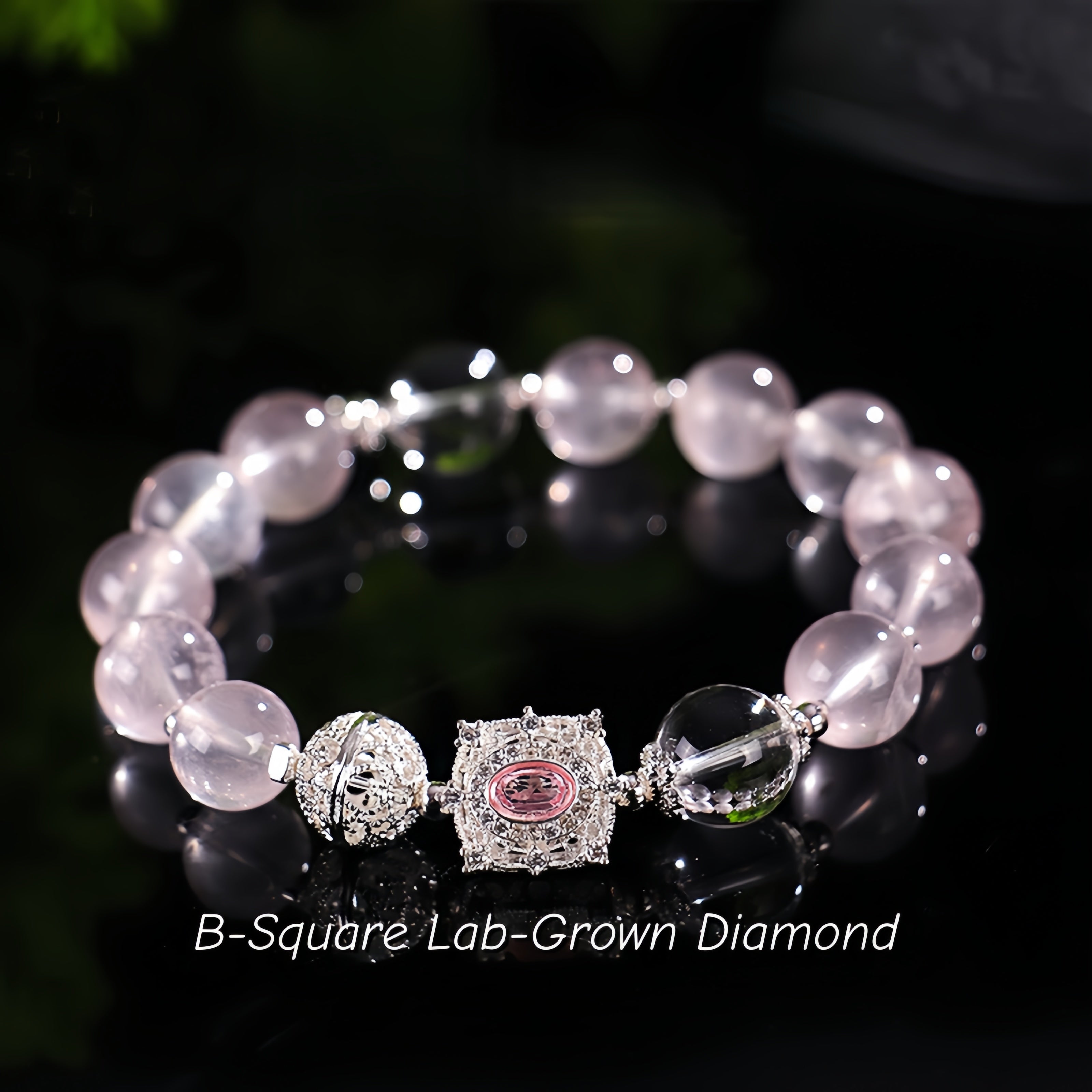 Fortune Lover Rose Quartz Bracelet with Lab-Grown Diamond Attract Love, Prosperity & Good Fortune