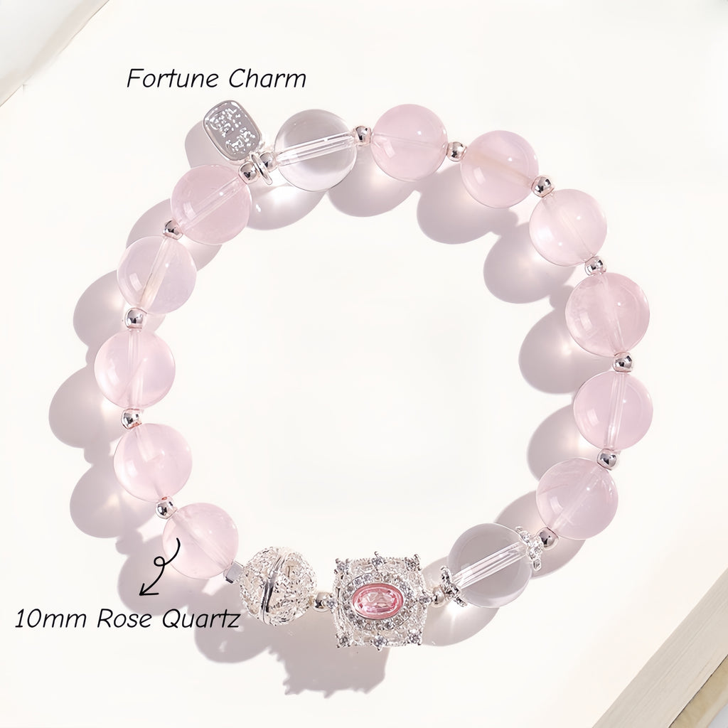 Fortune Lover Rose Quartz Bracelet with Lab-Grown Diamond Attract Love, Prosperity & Good Fortune