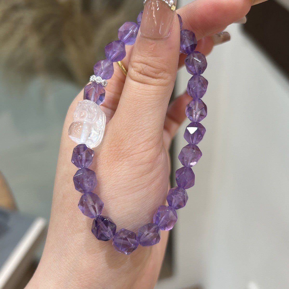 Auspice Guardian Amethyst Bracelet with Clear Quartz Pixiu Charm for Wealth & Protection - Joyceen Crystal